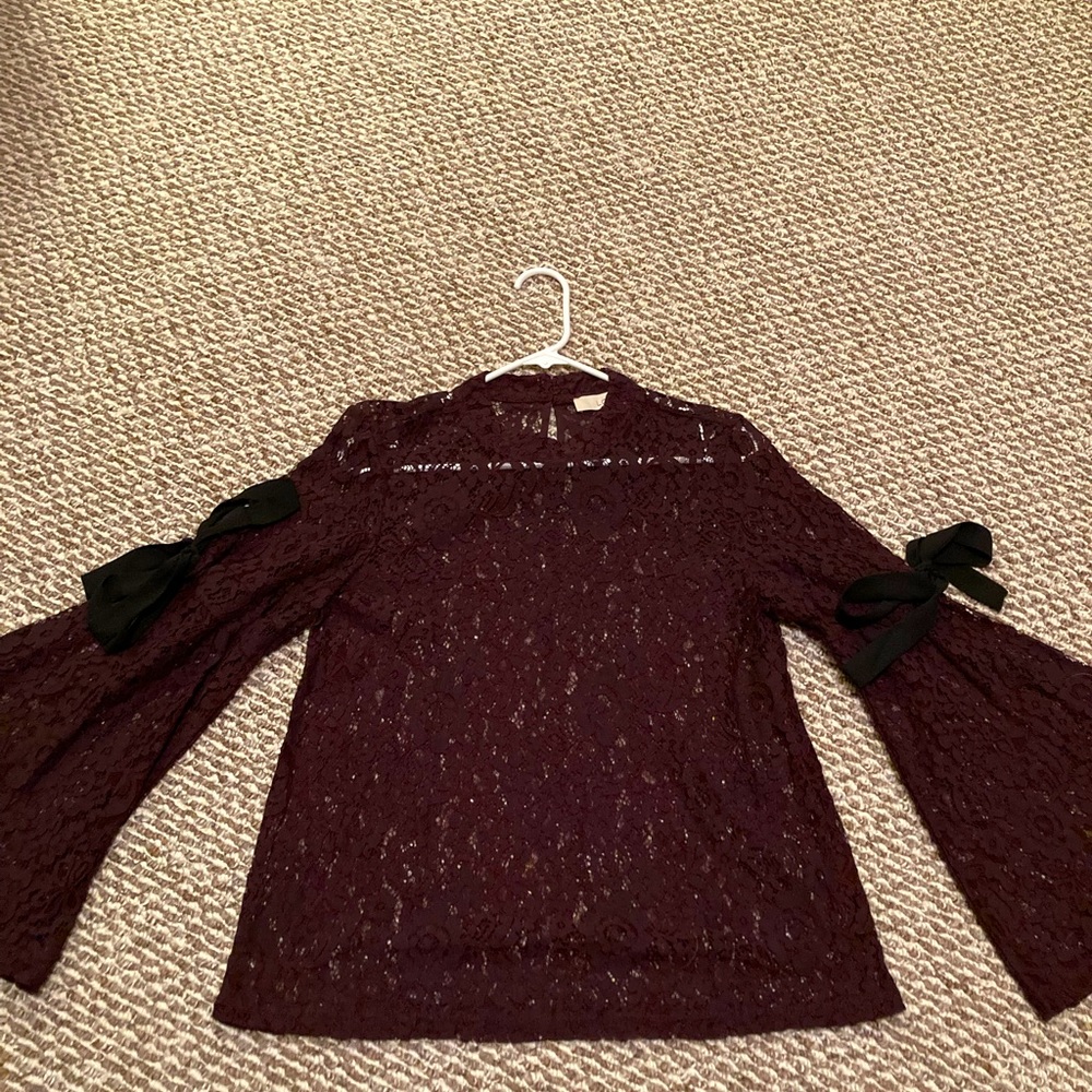 Lace Blouse with Bow Accents + Bell Sleeves